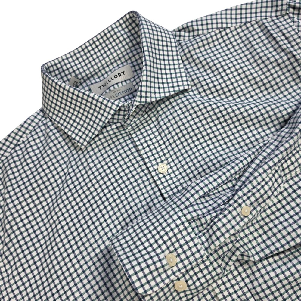 Twillory Button Up Dress Shirt Mens 16 32/33 Blue Green Check Safe Cotton Preppy